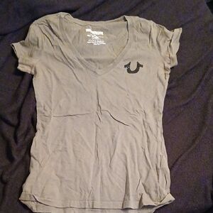 True Religion Women's Short Sleeve V-Neck Tee - Gray